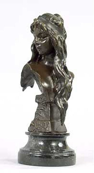 Bust Of A Young Girl Bronze Statue Long Hair Art Deco Style